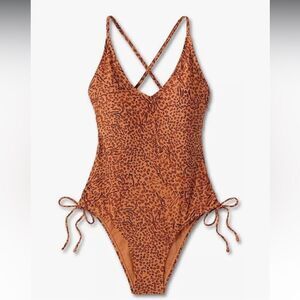 NWOT Shade & Shore One Piece Side Tie Plunge Leopard Print Swimsuit